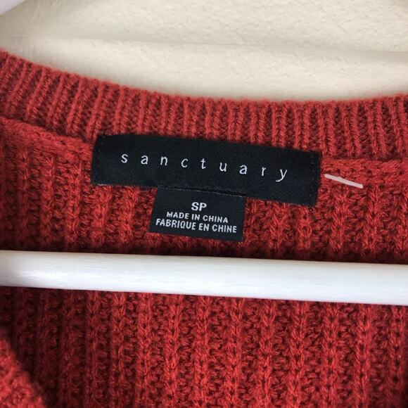 SANCTUARY Rust Red Knit V-Neck Sweater Pocket SP NWOT Cozy Pullover Petite Small - Picture 4 of 6